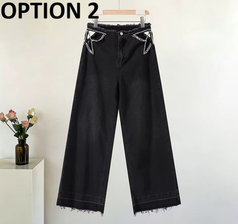 New Low Waist Wide Legs Hollow Out Fringed Jeans pant CODE: KAR5258