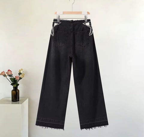 New Low Waist Wide Legs Hollow Out Fringed Jeans pant CODE: KAR5258