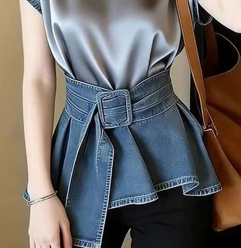 New Round Neck Retro Patchwork Short Sleeves Shirt Top CODE: KAR5260