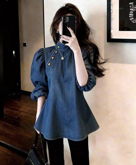New Stand Collar Design Niche Age-reducing Shirt CODE: KAR5261