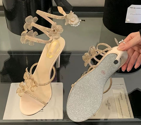 New snake-shaped winding rhinestone lace flowers sexy Heels CODE: KAR5272