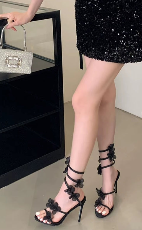 New snake-shaped winding rhinestone lace flowers sexy Heels CODE: KAR5272