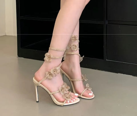 New snake-shaped winding rhinestone lace flowers sexy Heels CODE: KAR5272