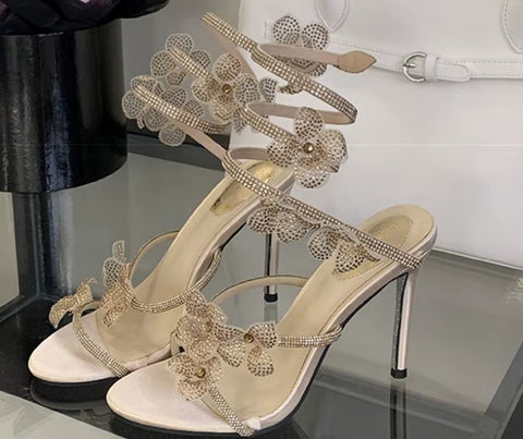 New snake-shaped winding rhinestone lace flowers sexy Heels CODE: KAR5272