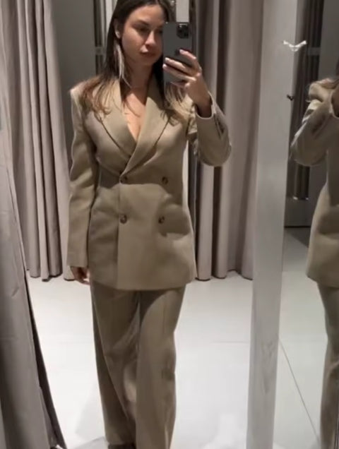 New Casual Double Breasted Long Sleeve Loose 2 Piece Set CODE: KAR5275