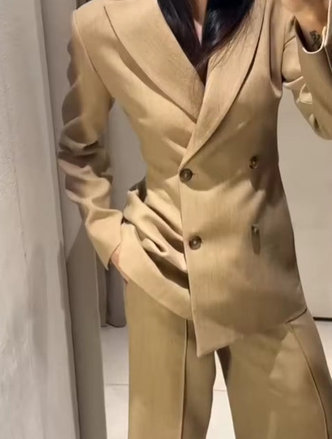 New Casual Double Breasted Long Sleeve Loose 2 Piece Set CODE: KAR5275