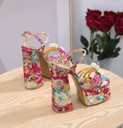 New Open Toe High Platform Designer Chunky Heels CODE: KAR5279