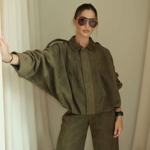 New Fashion Lapel Long Sleeve Zipper Suede Jacket CODE: KAR5282
