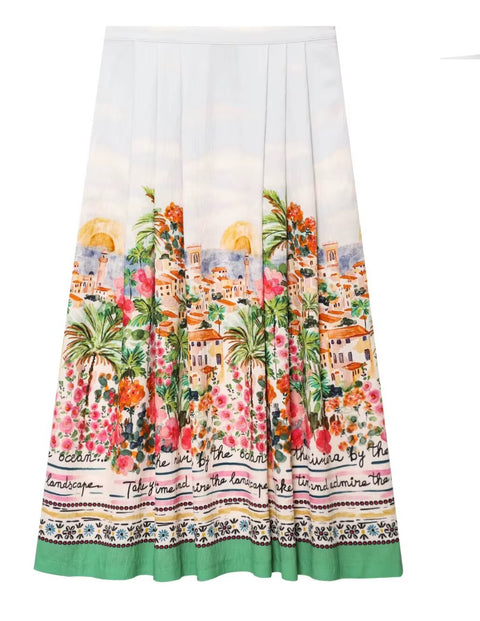 New printed bow, v-neck halter top or pleated skirt set CODE: KAR5293