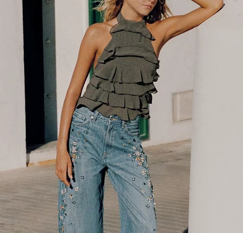 New Collarless Casual Versatile Short Sleeveless Top CODE: KAR5317