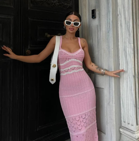 New Hollow Striped Out Pure Slim-fit Buttock Wrap Maxi Dress CODE: KAR5327