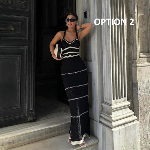 New Hollow Striped Out Pure Slim-fit Buttock Wrap Maxi Dress CODE: KAR5327