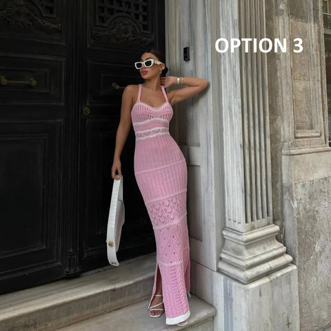 New Hollow Striped Out Pure Slim-fit Buttock Wrap Maxi Dress CODE: KAR5327