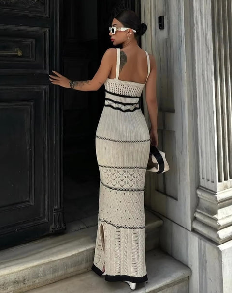 New Hollow Striped Out Pure Slim-fit Buttock Wrap Maxi Dress CODE: KAR5327