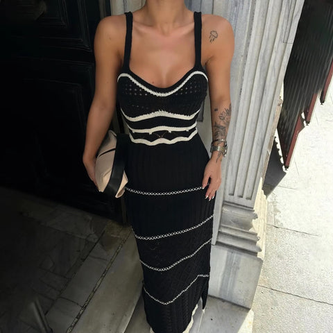 New Hollow Striped Out Pure Slim-fit Buttock Wrap Maxi Dress CODE: KAR5327