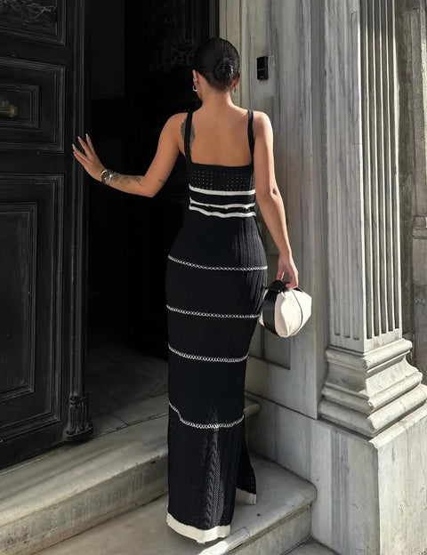 New Hollow Striped Out Pure Slim-fit Buttock Wrap Maxi Dress CODE: KAR5327