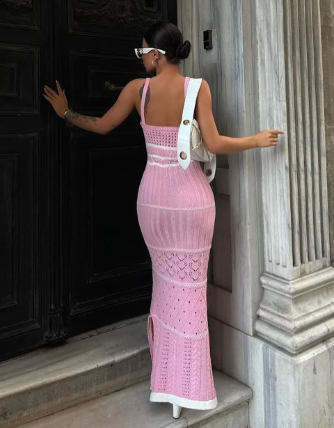New Hollow Striped Out Pure Slim-fit Buttock Wrap Maxi Dress CODE: KAR5327