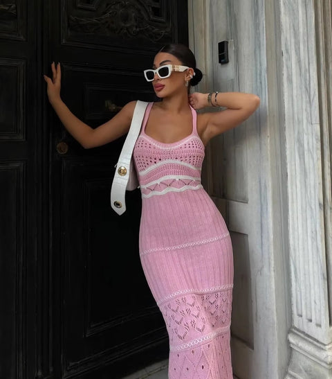 New Hollow Striped Out Pure Slim-fit Buttock Wrap Maxi Dress CODE: KAR5327