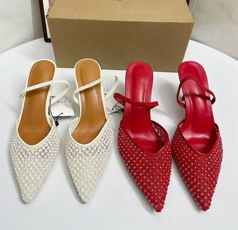 New Design Pearl Breathable Mesh High Heels CODE: KAR5328