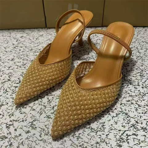 New Design Pearl Breathable Mesh High Heels CODE: KAR5328
