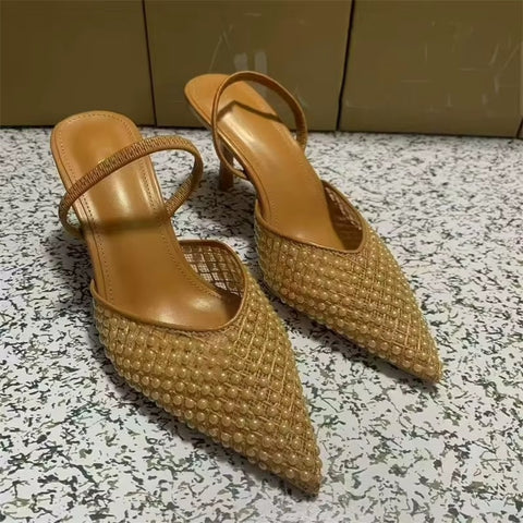 New Design Pearl Breathable Mesh High Heels CODE: KAR5328