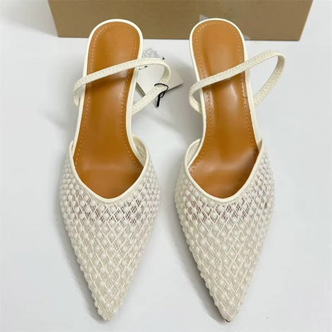 New Design Pearl Breathable Mesh High Heels CODE: KAR5328