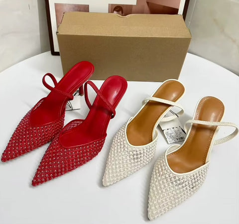 New Design Pearl Breathable Mesh High Heels CODE: KAR5328