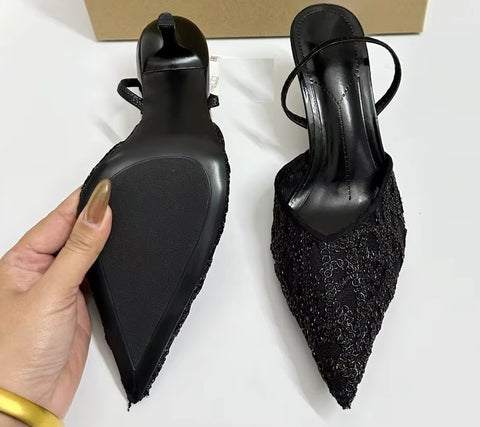 New Floral Design Pointed Toe Wedding Heels CODE: KAR5329