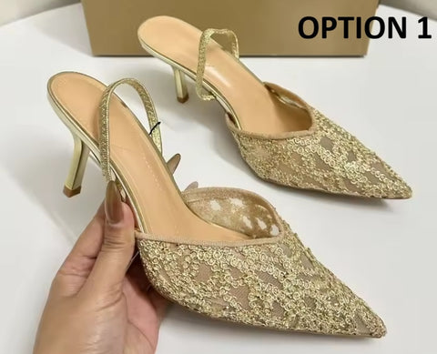 New Floral Design Pointed Toe Wedding Heels CODE: KAR5329