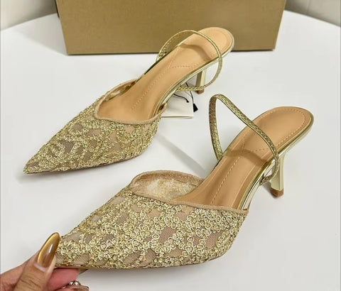 New Floral Design Pointed Toe Wedding Heels CODE: KAR5329