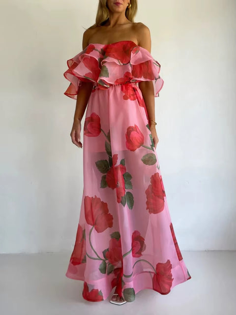 Sexy Flower Print Off Shoulder Top & Party Skirt Set CODE: KAR5331
