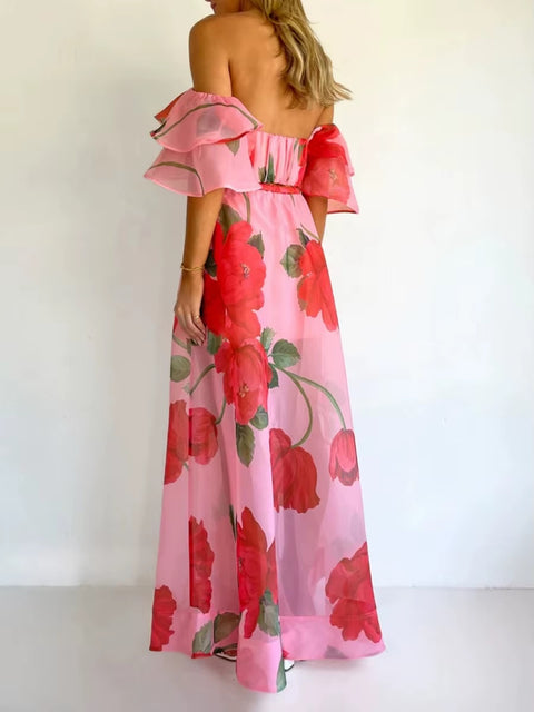 Sexy Flower Print Off Shoulder Top & Party Skirt Set CODE: KAR5331