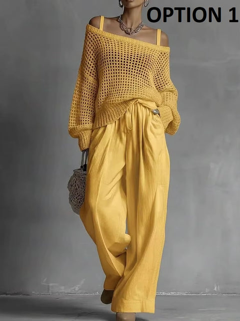 New Fashion Comfortable Top Wide Leg Pants Set CODE: KAR5335