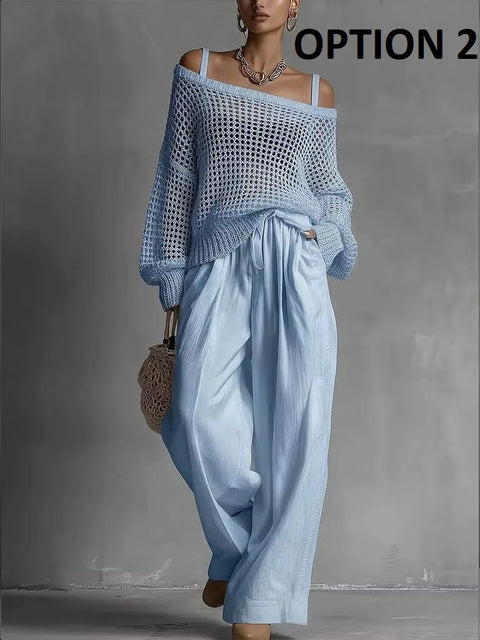 New Fashion Comfortable Top Wide Leg Pants Set CODE: KAR5335