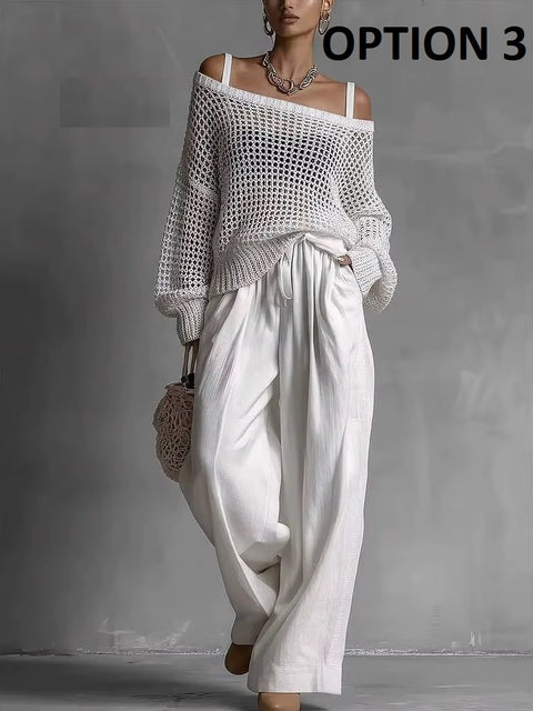 New Fashion Comfortable Top Wide Leg Pants Set CODE: KAR5335