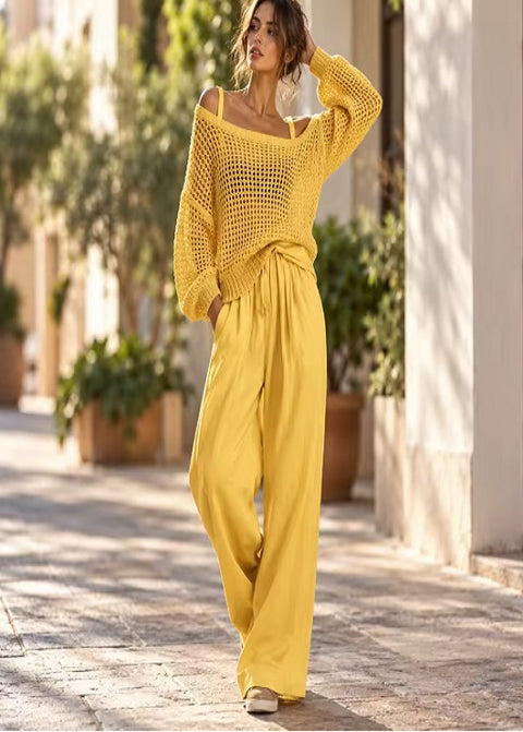 New Fashion Comfortable Top Wide Leg Pants Set CODE: KAR5335