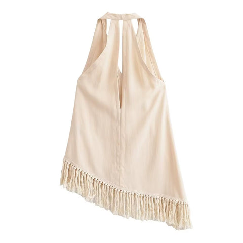 New Fashion Solid Tassel Decoration Sleeveless Halter Loose Street Pants Set CODE: KAR5336