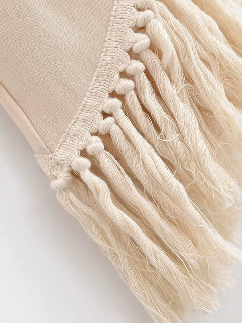 New Fashion Solid Tassel Decoration Sleeveless Halter Loose Street Pants Set CODE: KAR5336
