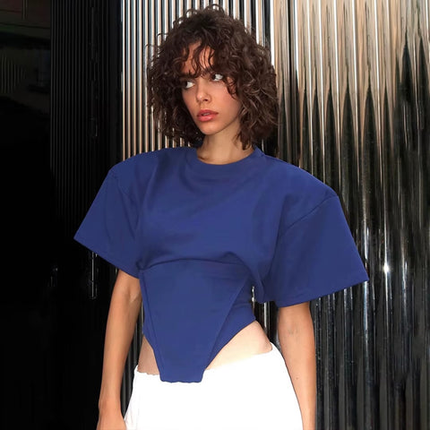 New shoulder waist cinched five quarter sleeve T-shirt top CODE: KAR5339