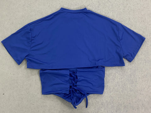 New shoulder waist cinched five quarter sleeve T-shirt top CODE: KAR5339