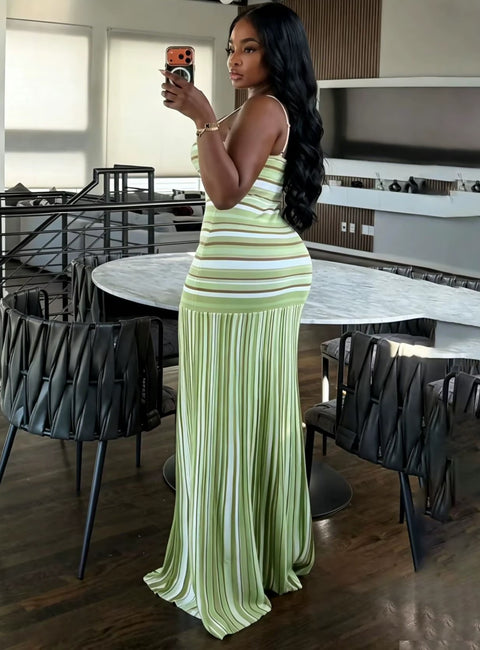 New Slim Striped Contrast Color Sleeveless Vacation Dress CODE: KAR5344