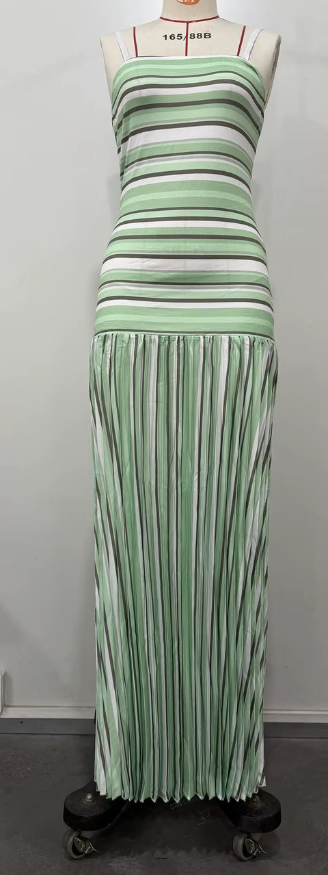New Slim Striped Contrast Color Sleeveless Vacation Dress CODE: KAR5344