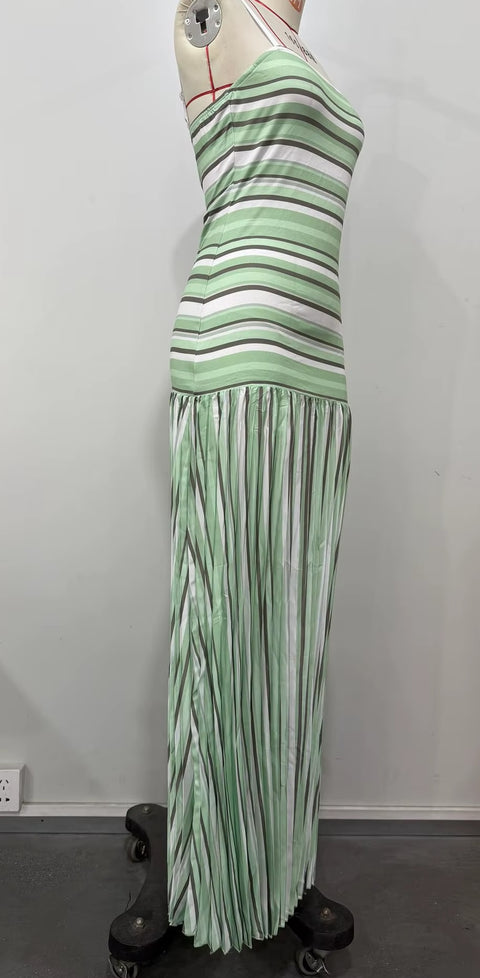New Slim Striped Contrast Color Sleeveless Vacation Dress CODE: KAR5344