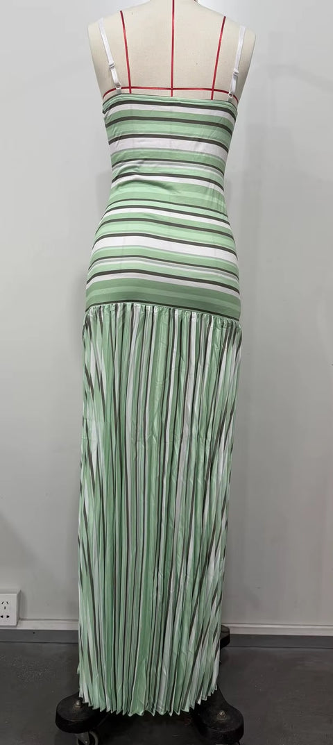 New Slim Striped Contrast Color Sleeveless Vacation Dress CODE: KAR5344