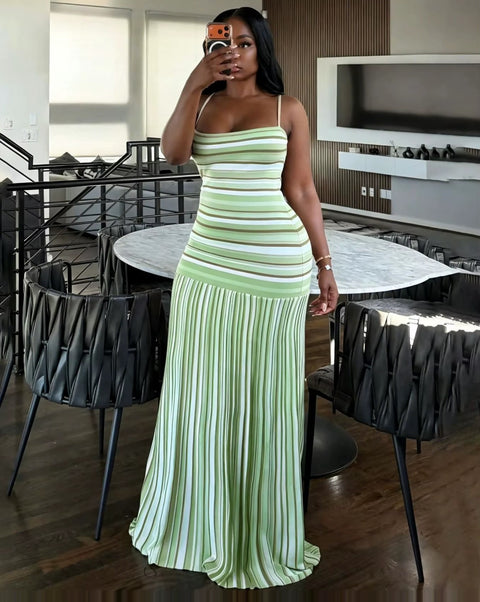 New Slim Striped Contrast Color Sleeveless Vacation Dress CODE: KAR5344