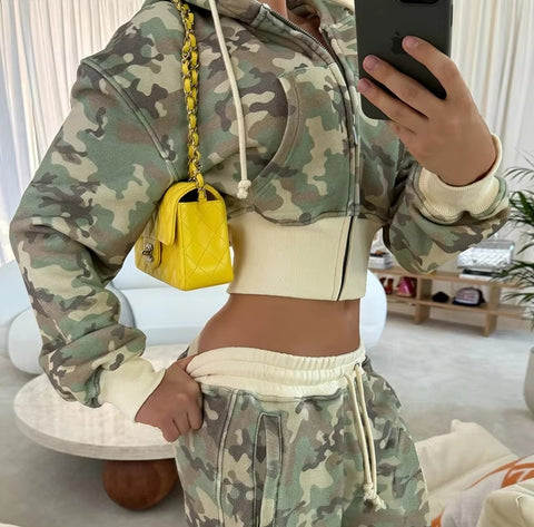 New Camouflage Long Sleeves Hooded Casual Two Piece Set CODE: KAR5346