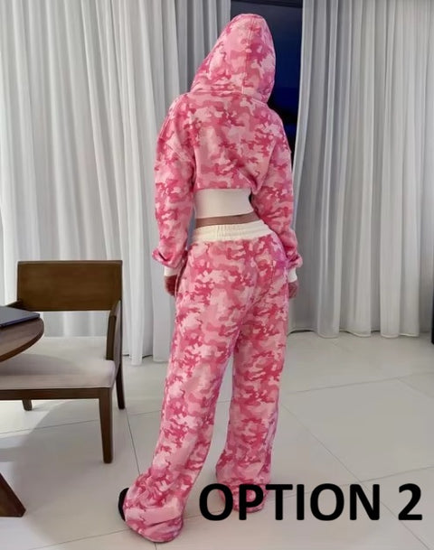 New Camouflage Long Sleeves Hooded Casual Two Piece Set CODE: KAR5346