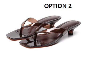 New Crystal Jelly Low Wine Glass Heel Toe Post Square Toe Sandals CODE: KAR5348