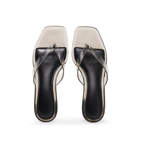 New Crystal Jelly Low Wine Glass Heel Toe Post Square Toe Sandals CODE: KAR5348