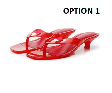 New Crystal Jelly Low Wine Glass Heel Toe Post Square Toe Sandals CODE: KAR5348